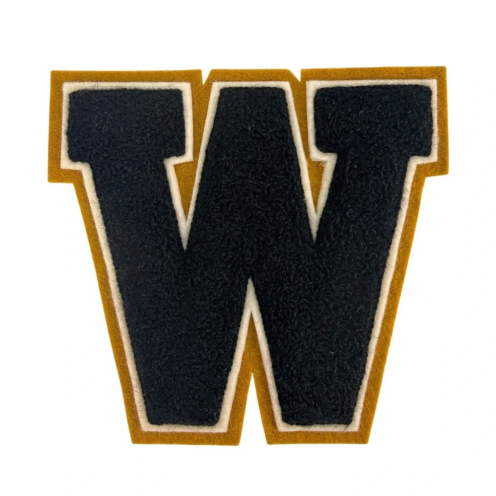 Vintage Chenille Varsity Letter Patch Black Gold White M W 6.25